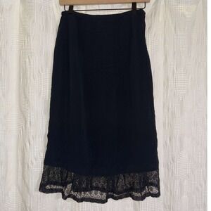Vintage Black Midi Slip Skirt Lace Ruffle Hem Side Button Goth Whimsigoth Small